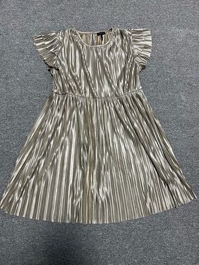Ikks Girl’s Metallic Gold Pleated Dress with Flutter Sleeves